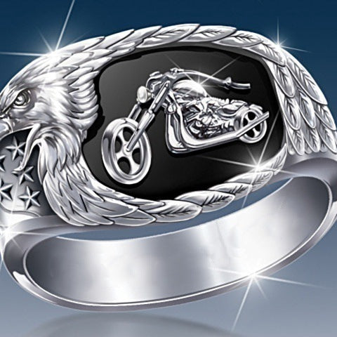 New hip-hop motorcycle black carved eagle beak ring bracelet