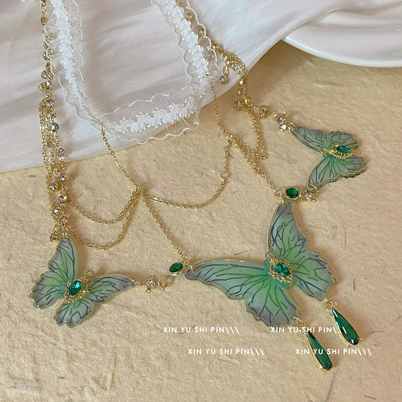 Pure desire style! Lace green butterfly tassel leg chain female niche forest style sweet cool hot girl body chain personality accessories