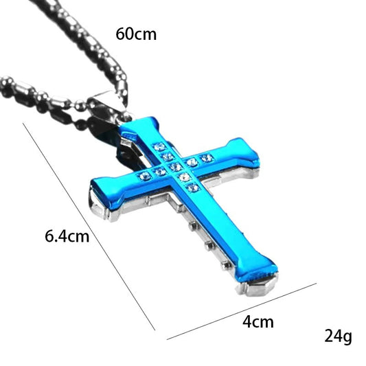 The Dark Knight Men's Cross Pendant with Diamond Silver Gold Black Domineering Pendant Necklace