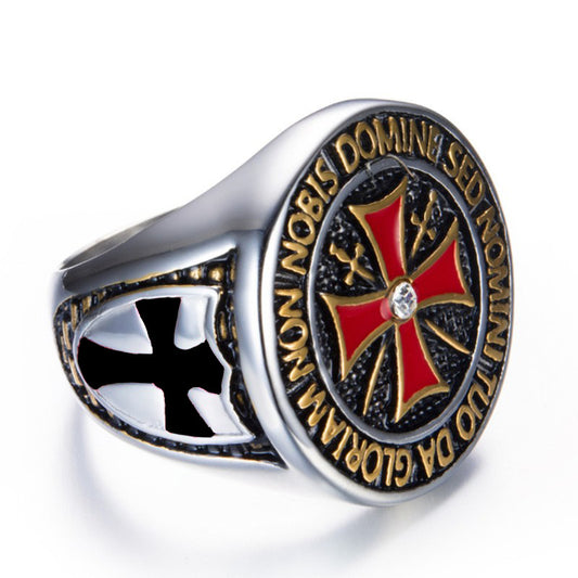 Crusader Men's Ring Diamond Red Cross Alloy Domineering Knights Templar Ring