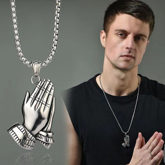 Personalized praying hands pendant necklace men's European and American retro casual jewelry